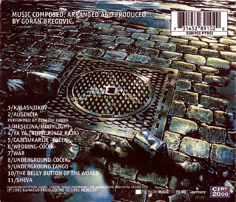 Arriere de la couverture du CD de la musique du film UNDERGROUND